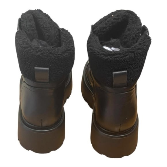 Steve Madden Women's Black Leather Chunky Moto Combat Snow Boot sz 10 - Picture 6 of 9